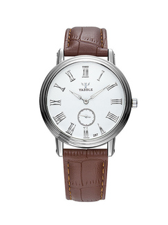 Brown Leather Band Quartz Men Watch