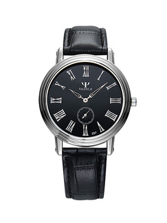 Black Leather Band Quartz Men Watch