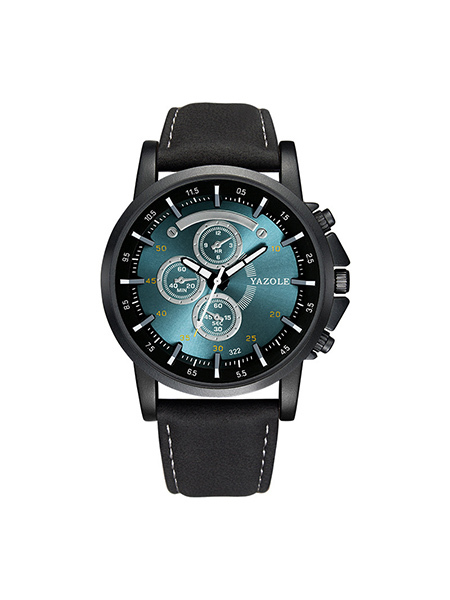 Black Leather Band Quartz Men Watch
