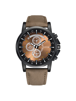 Brown Leather Band Quartz Men Watch