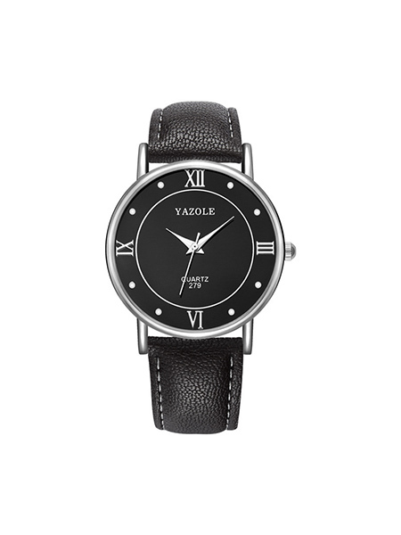 Black Leather Band Quartz Men Watch