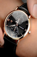 Black Leather Band Quartz Men Watch