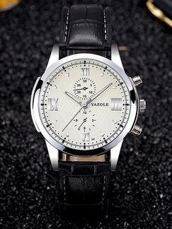 Black Leather Band Quartz Men Watch