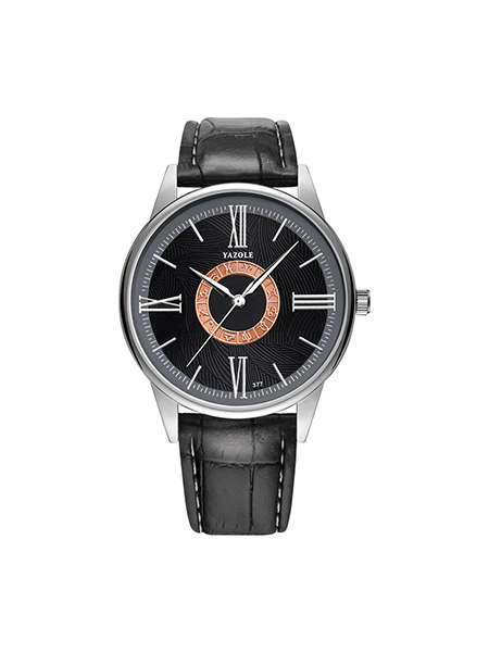 Black Leather Band Quartz Men Watch