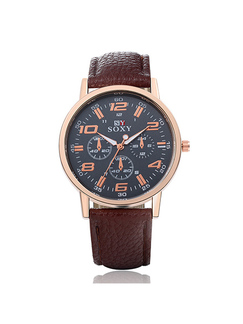 Brown Leather Band Quartz Men Watch