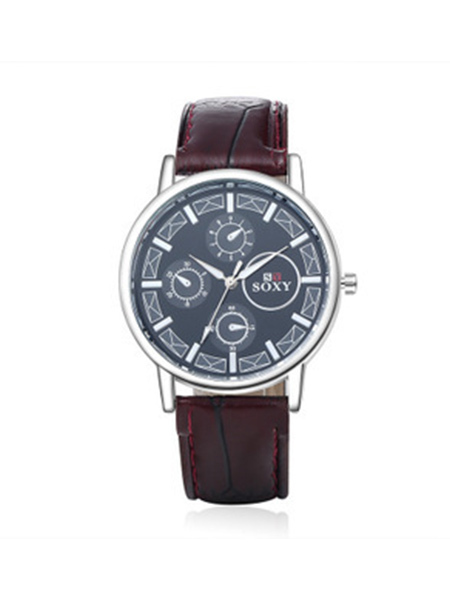 Brown Leather Band Quartz Men Watch