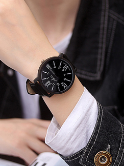 Black Leather Band Quartz Men Watch