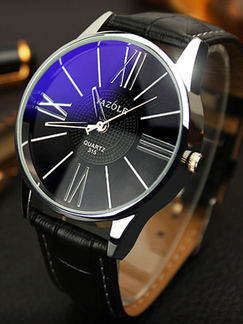 Black Leather Band Quartz Men Watch