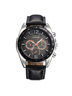 Black Leather Band Quartz Men Watch