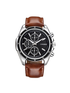 Brown Leather Band Quartz Men Watch