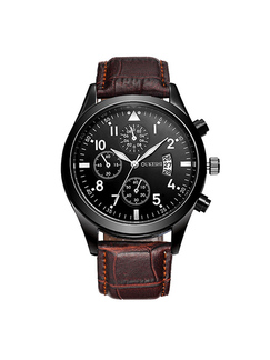 Brown Leather Band Quartz Men Watch