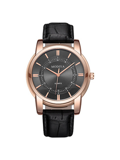 Black Leather Band Quartz Men Watch