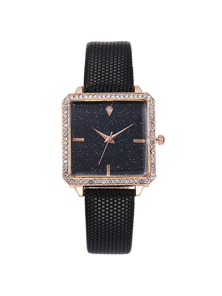 Black Leather Band Quartz Watch