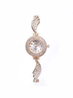 Rose Gold Plated Band Rhinestone Quartz Watch