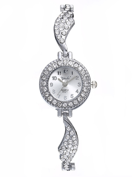 Silver Plated Band Rhinestone Quartz Watch