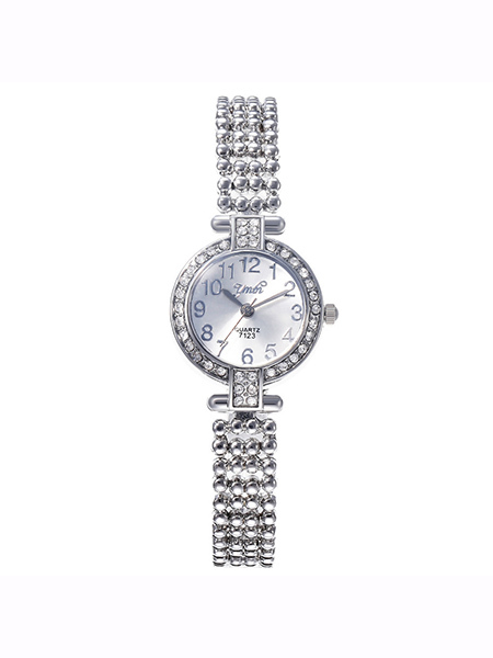 Silver Stainless Steel Band Rhinestone Quartz Watch