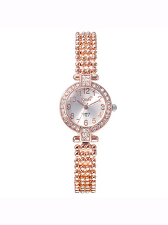 Rose Gold Plated Band Rhinestone Quartz Watch