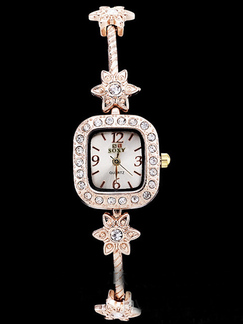 Rose Gold Plated Band Rhinestone Quartz Watch