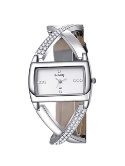 Silver Stainless Steel Band Rhinestone Quartz Watch