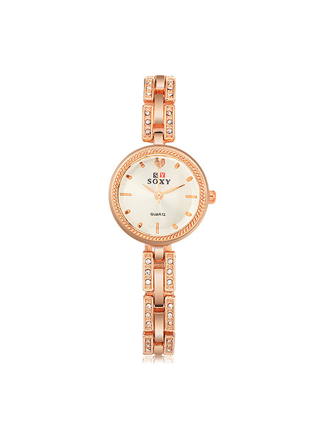 Rose Gold Plated Band Rhinestone Quartz Watch