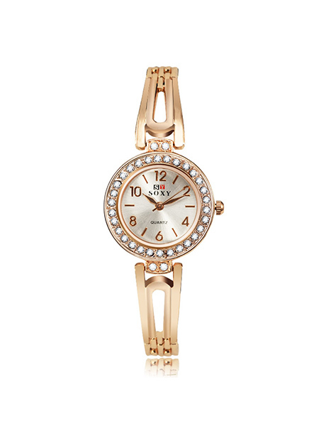 Rose Gold Plated Band Rhinestone Quartz Watch