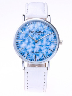 White Leather Band Buckle Quartz Watch