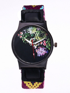 Black Colorful Textile Band Pastoral Quartz Watch