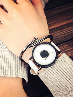 White Leather Band Buckle Quartz Watch