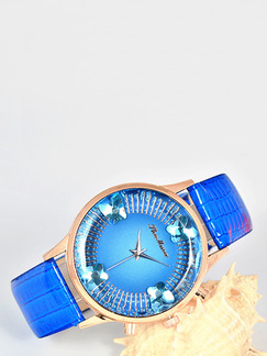 Blue Leather Band Crystal Butterfly Quartz Watch
