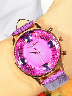 Purple Leather Band Crystal Butterfly Quartz Watch