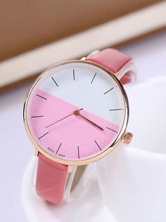 Pink Leather Band Pin Buckle Quartz Watch