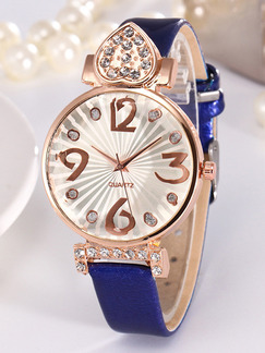 Blue Leather Band Pin Buckle Quartz Watch