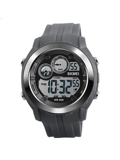 Grey Leather Band Pin Buckle Digital Waterproof Alarm clock Luminous Watch