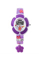 Violet Leather Band Pin Buckle Flower Shaped Digital Watch