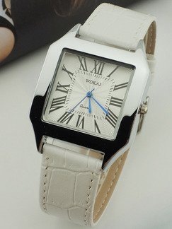 White Leather Band Pin Buckle Quartz Watch