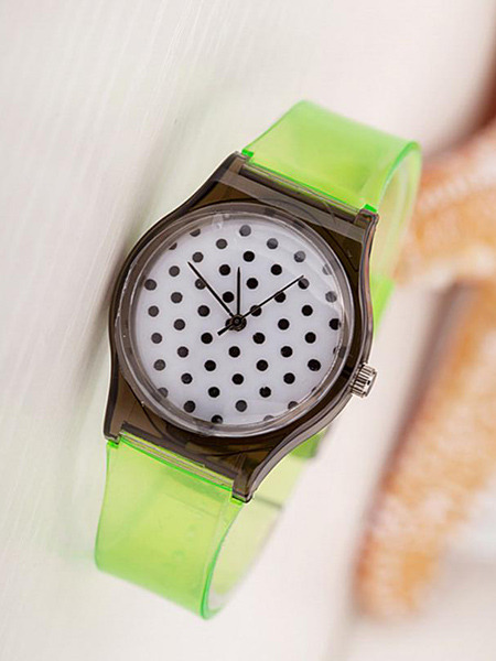 Green Plastic Band Pin Buckle Quartz Watch