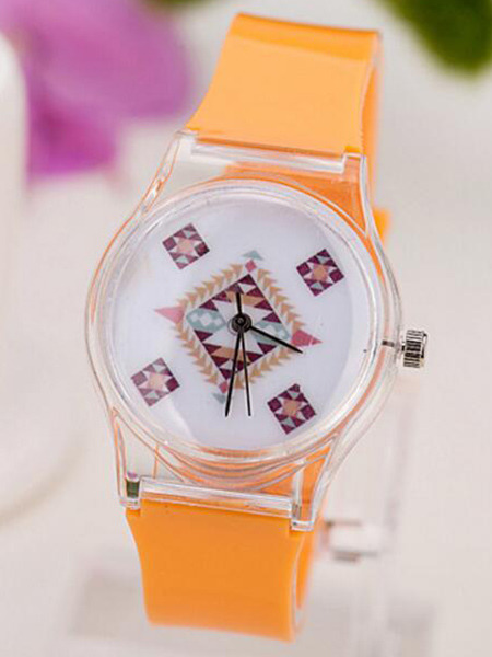 Orange Plastic Band Pin Buckle Quartz Watch