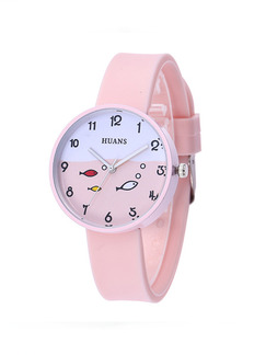 Pink Silicone Band Pin Buckle Quartz Watch