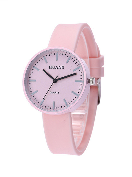 Pink Silicone Band Pin Buckle Quartz Watch