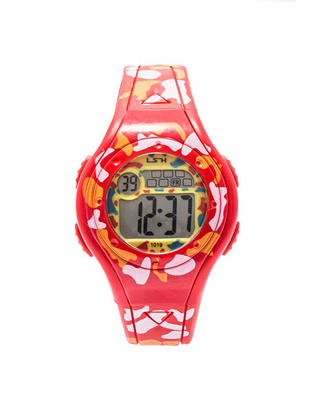 Red Orange and White Plastic Band Pin Buckle Digital Luminous Waterproof Watch