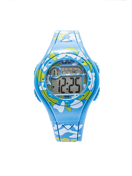 Blue Green and White Plastic Band Pin Buckle Digital Waterproof Luminous Watch