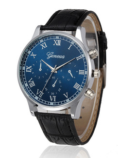 Black Leather Band Buckle Quartz Watch