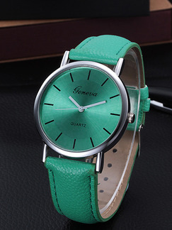 Green Leather Band Buckle Quartz Watch