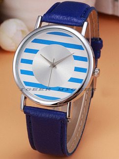 Blue Leather Band Belt Pin Buckle Quartz Watch