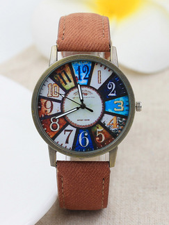 Brown Leather Band Belt Pin Buckle Quartz Life Waterproof Watch