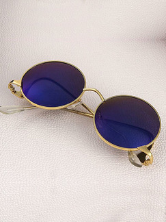 Blue Solid Color Metal Round Curved Sunglasses
