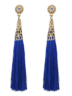 Alloy and Cotton Tassel Rhinestone Stud Earring
