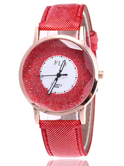 Red Leather Band Pin Buckle Quartz Watch