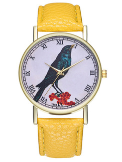 Yellow Leather Band Pin Buckle Quartz Watch