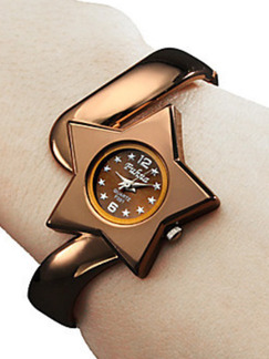 Bronze Alloy Band Bangle Star Shaped Quartz Watch